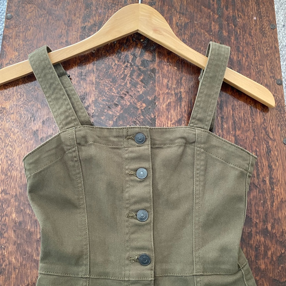 Women H&M olive green tank button down dress 3XS (fits girls 10)
